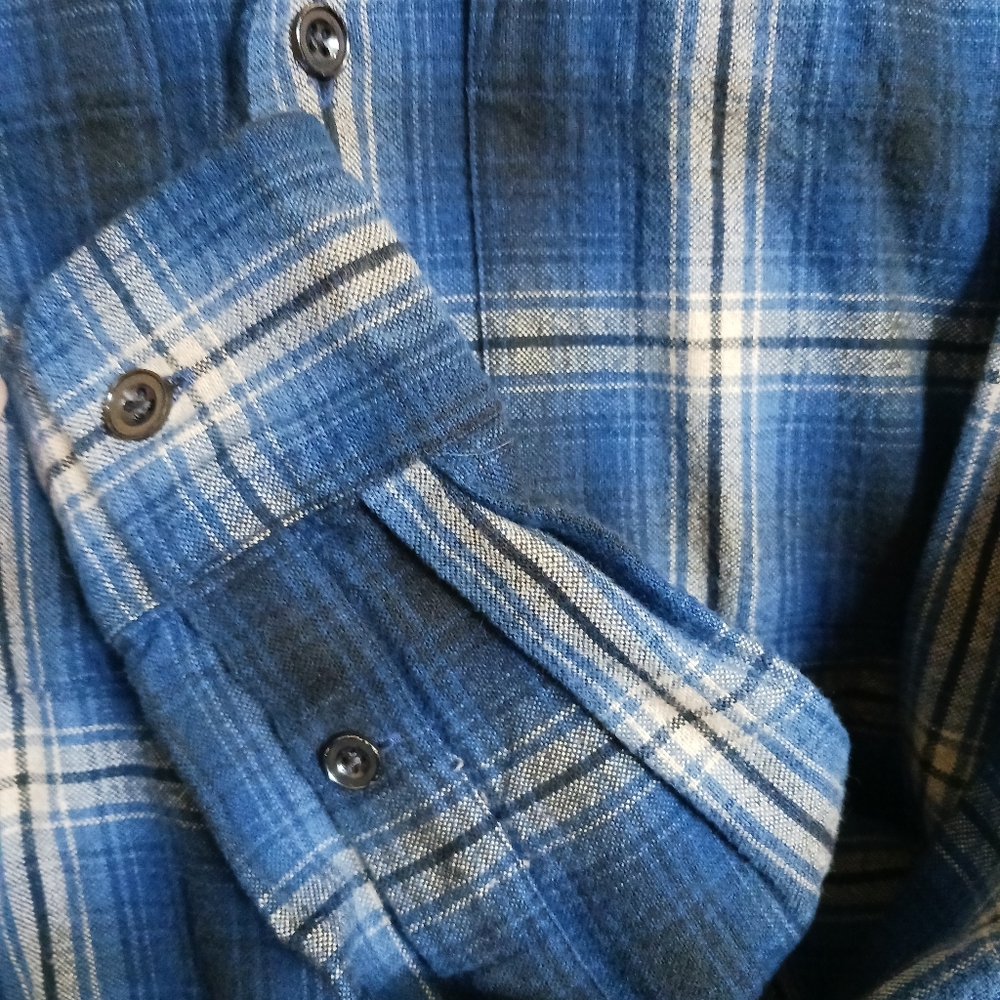 Men's Size Small Ralph Lauren Classic Fit Flannel Blue Beige and Black Plaid - Picture 2 of 5